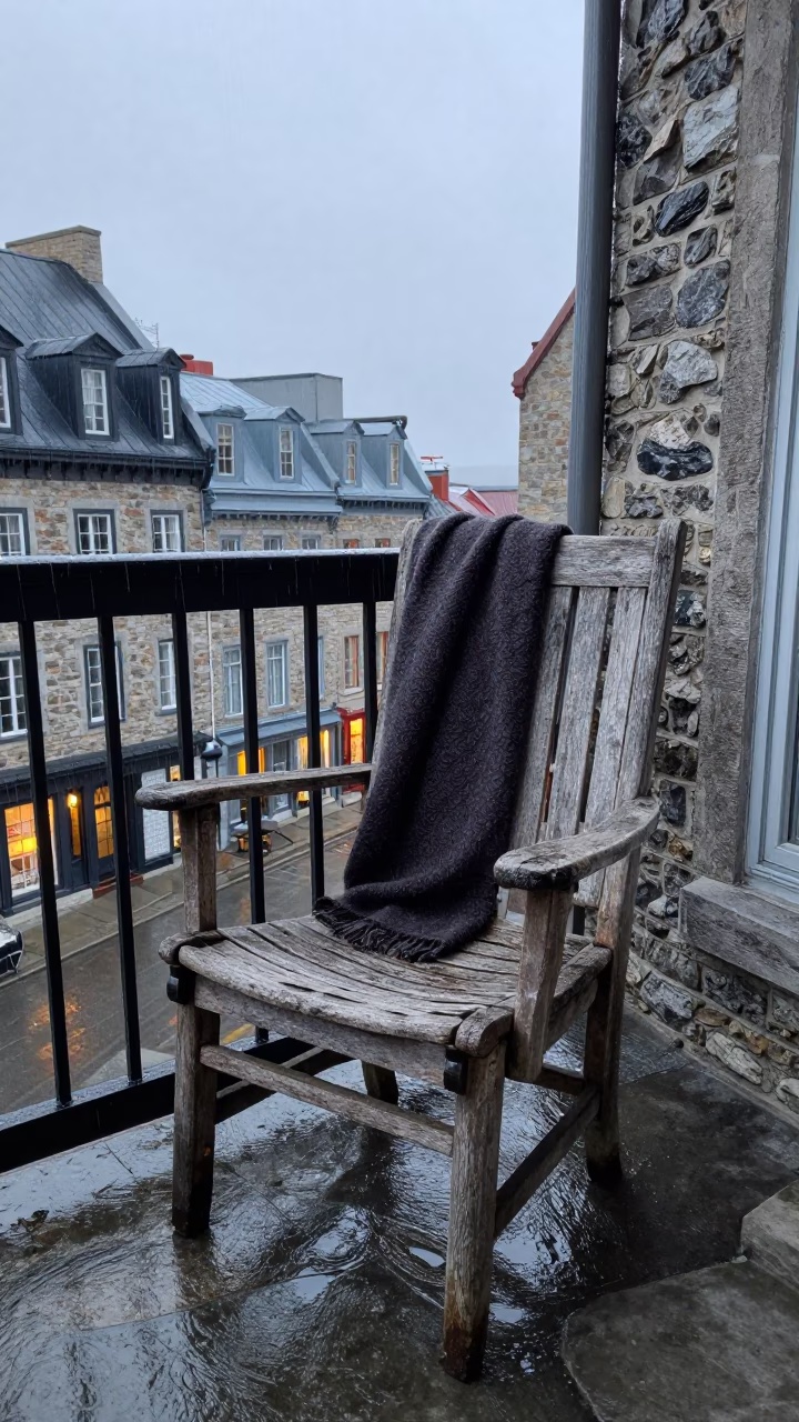 Weathered Wooden Chair in Quebec City in in Quebec City, Canada