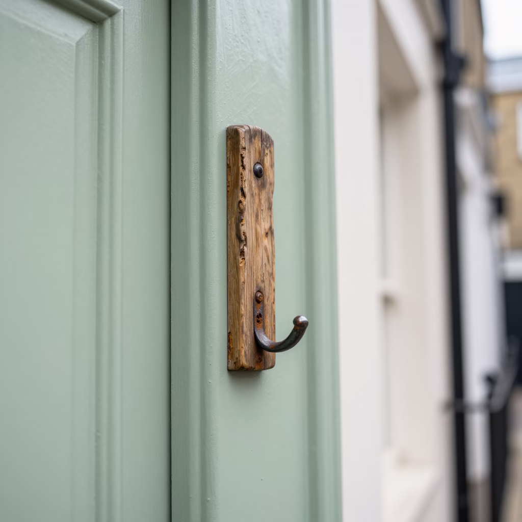 Weathered Wooden Coat Hook in London in in London, United Kingdom