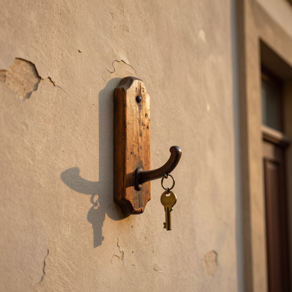 Weathered Wooden Coat Hook in Prague in in Prague, Czech Republic