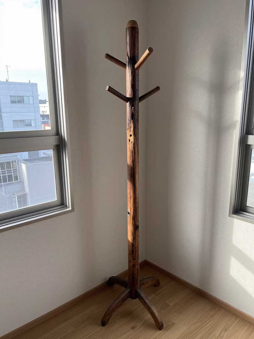 Weathered Wooden Coat Stand in Fukuoka in in Fukuoka, Japan