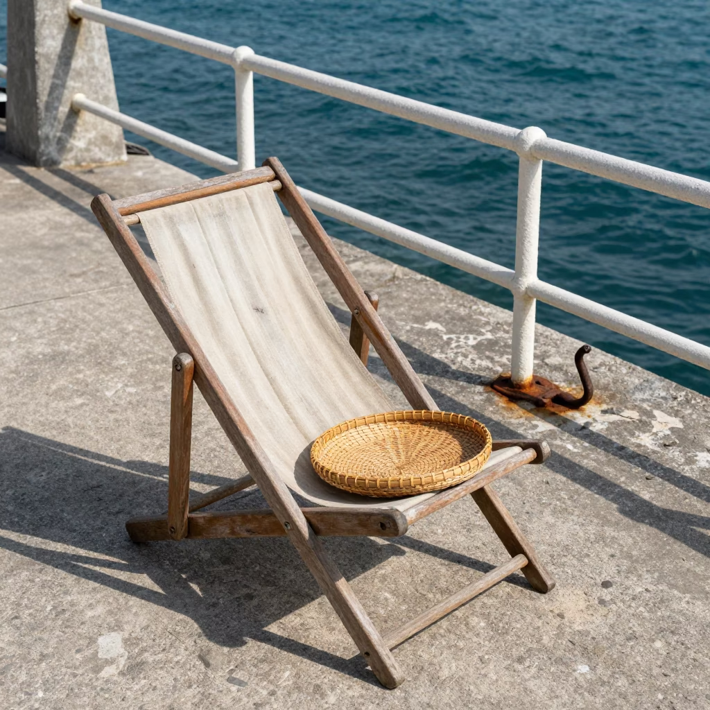 Weathered Wooden Deck Chair in Busan in in Busan, South Korea