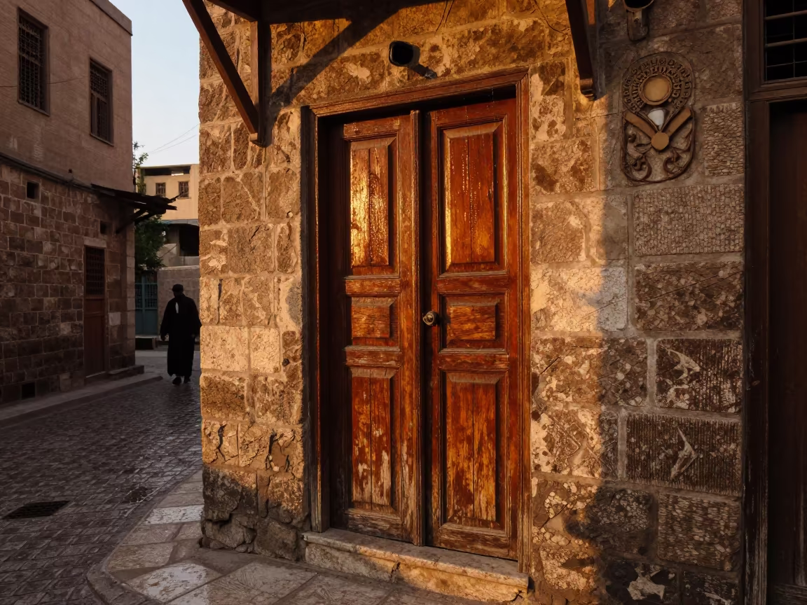 Weathered Wooden Door Baghdad Golden Hour in in the old quarter in Baghdad