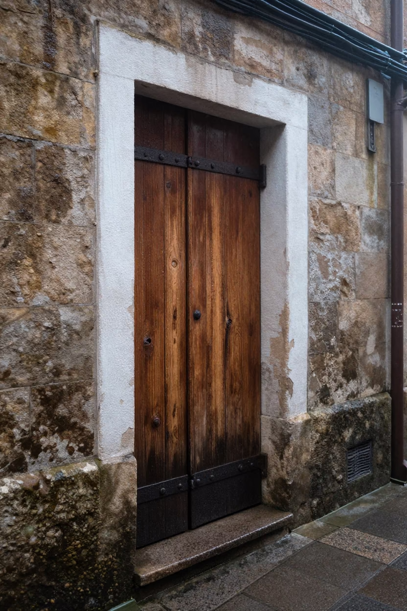 Weathered Wooden Doorframe in Bilbao in in Bilbao, Spain