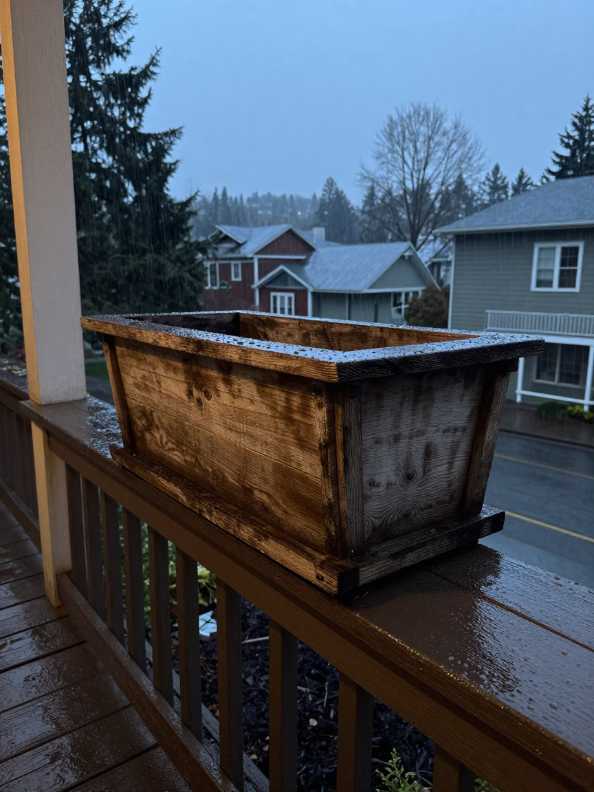 Weathered Wooden Flowerpot in Portland in in Portland, United States