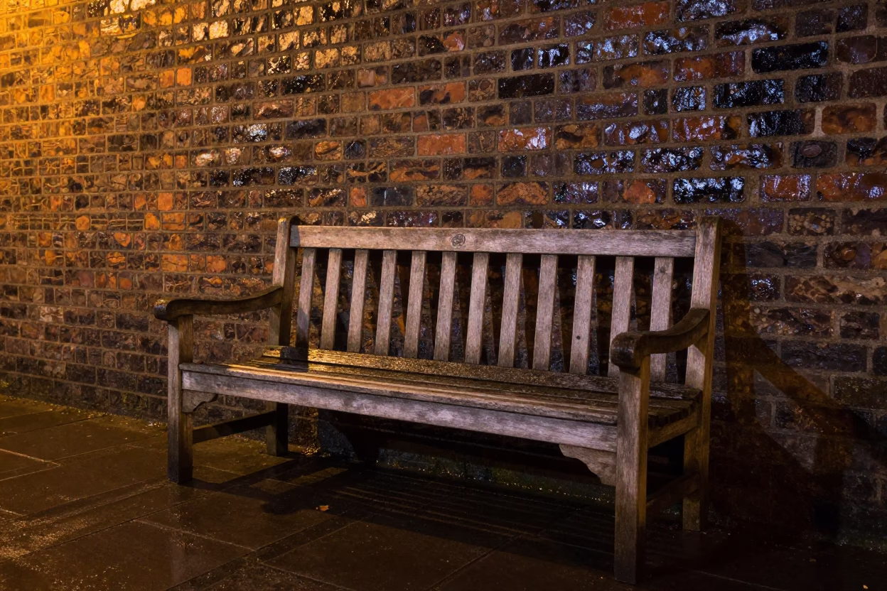 Weathered Wooden Garden Bench in Bristol in in Bristol, United Kingdom