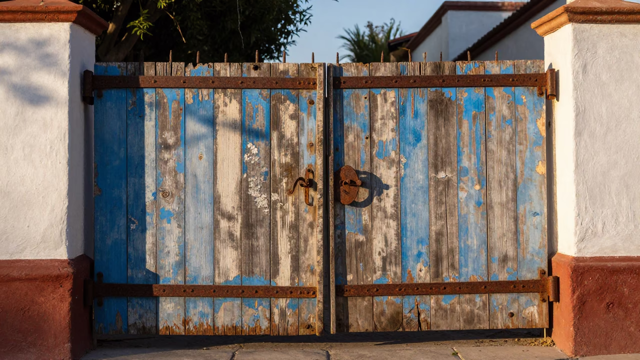 Weathered Wooden Garden Gate in Guadalajara in in Guadalajara, Mexico
