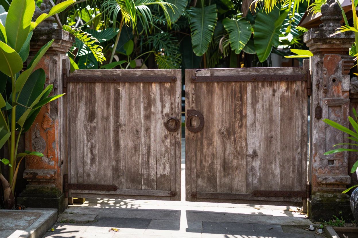 Weathered Wooden Gate in Denpasar in in Denpasar, Indonesia