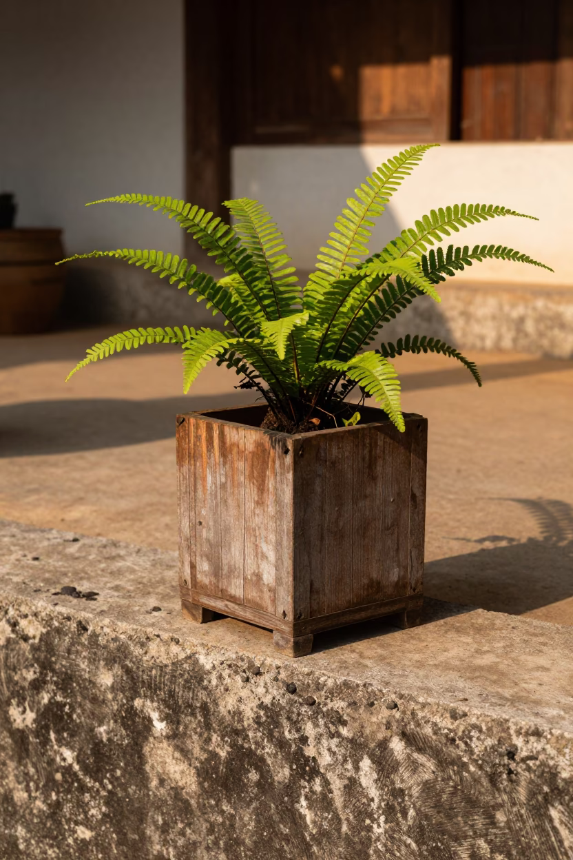 Weathered Wooden Houseplant Pot in Luang Prabang in in Luang Prabang, Laos