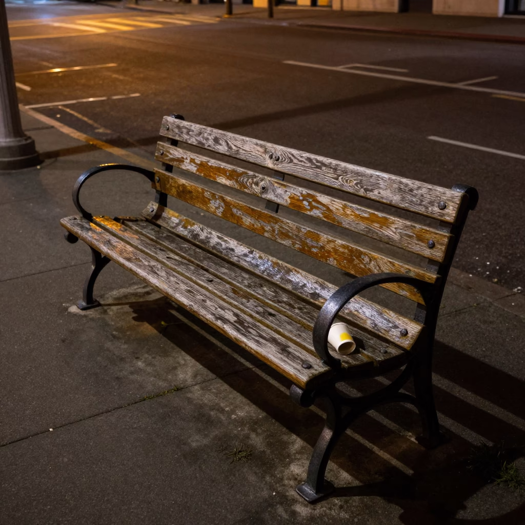 Weathered Wooden Park Bench in San Francisco in in San Francisco, United States