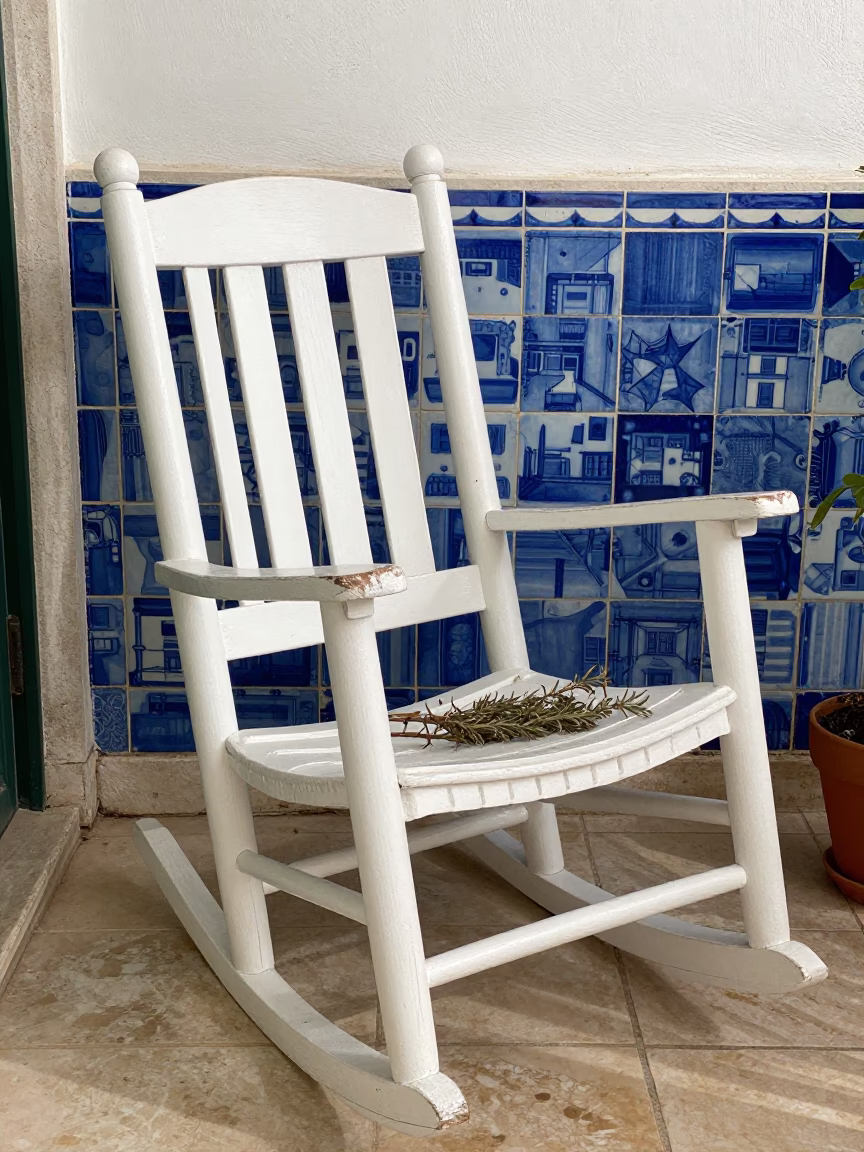 Weathered Wooden Rocking Chair in Lisbon in in Lisbon, Portugal