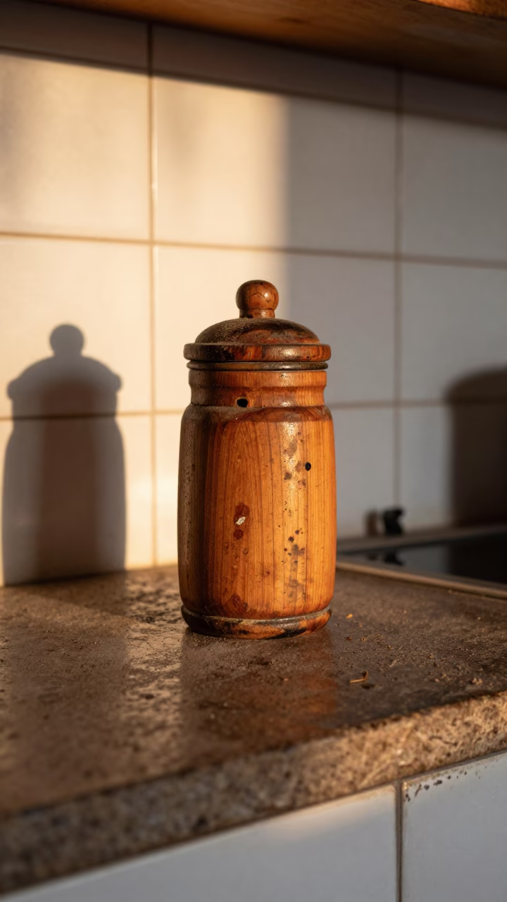 Weathered Wooden Spice Jar in Lima in in Lima, Peru