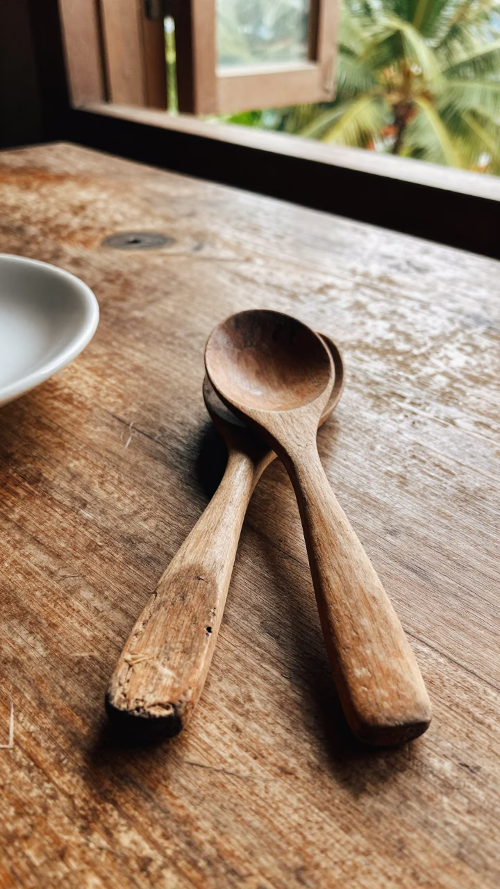 Weathered Wooden Spoons in Phuket in in Phuket, Thailand