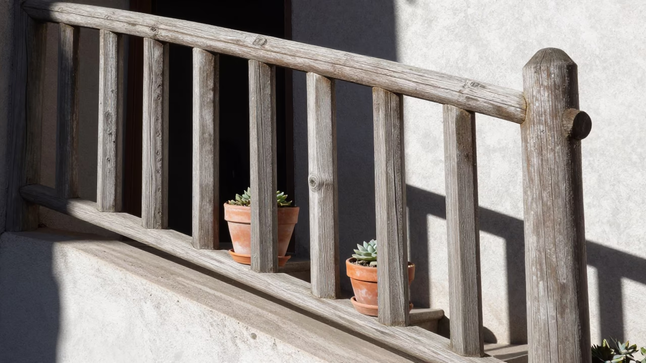 Weathered Wooden Stair Rail in Buenos Aires in in Buenos Aires, Argentina
