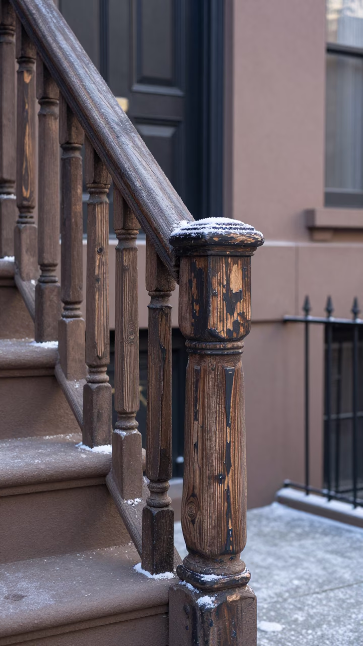 Weathered Wooden Stair Rail in Philadelphia in in Philadelphia, United States