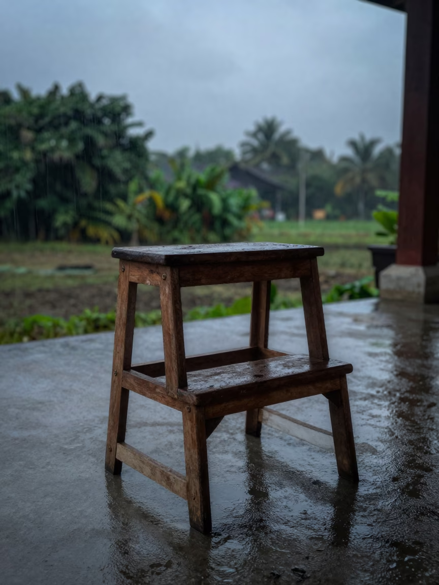 Weathered Wooden Step Stool in Denpasar in in Denpasar, Indonesia