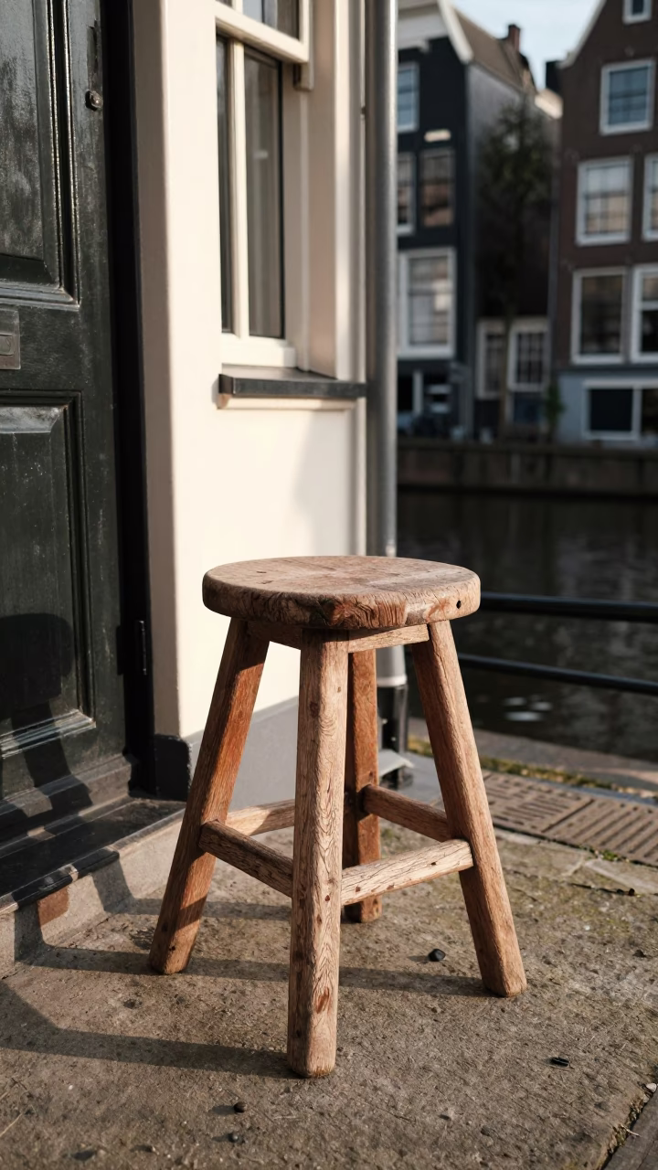 Weathered Wooden Stool in Amsterdam in in Amsterdam, Netherlands
