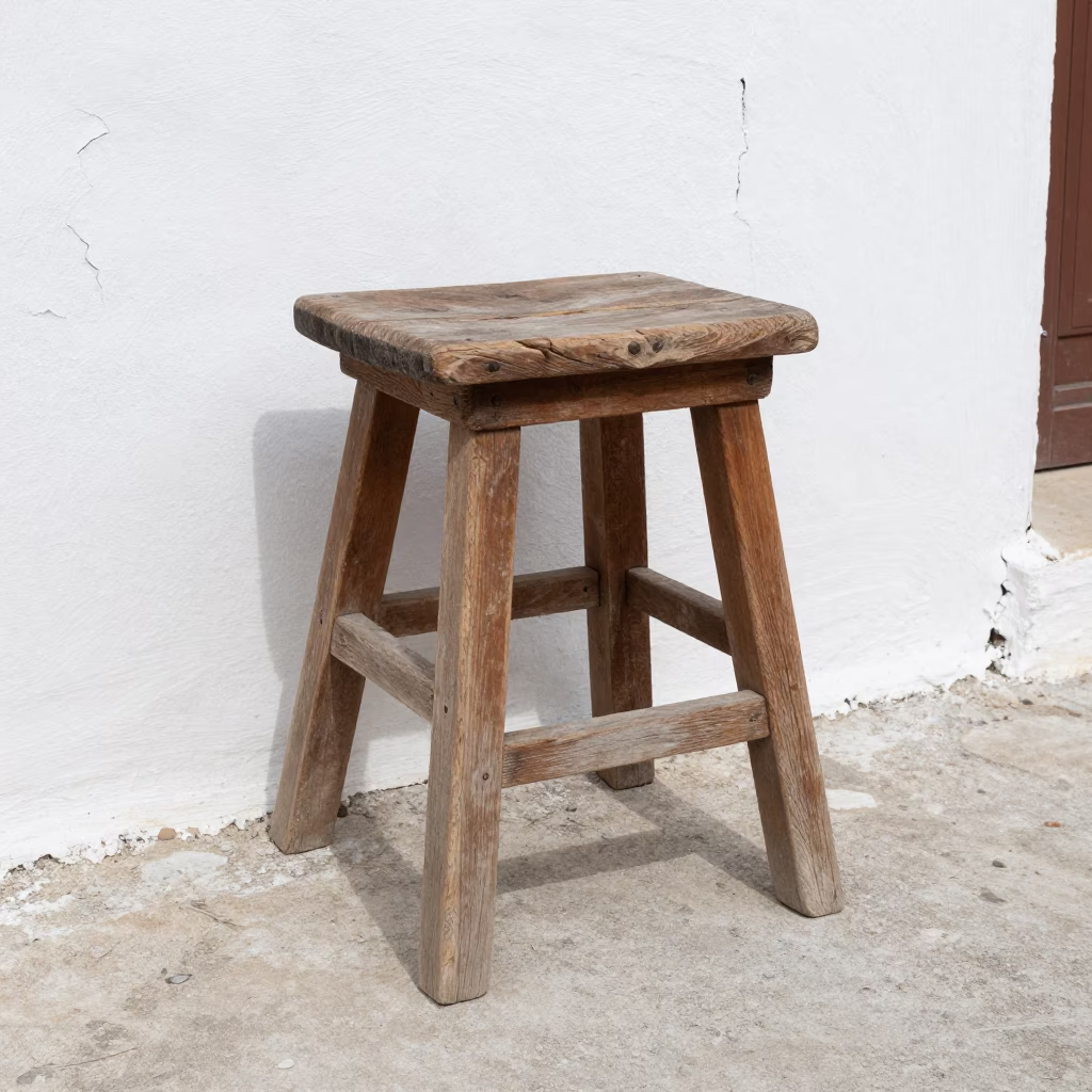 Weathered Wooden Stool in Athens in in Athens, Greece