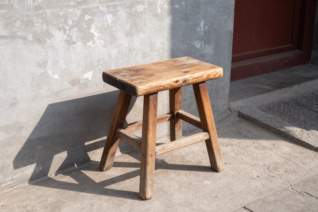 Weathered Wooden Stool in Beijing in in Beijing, China