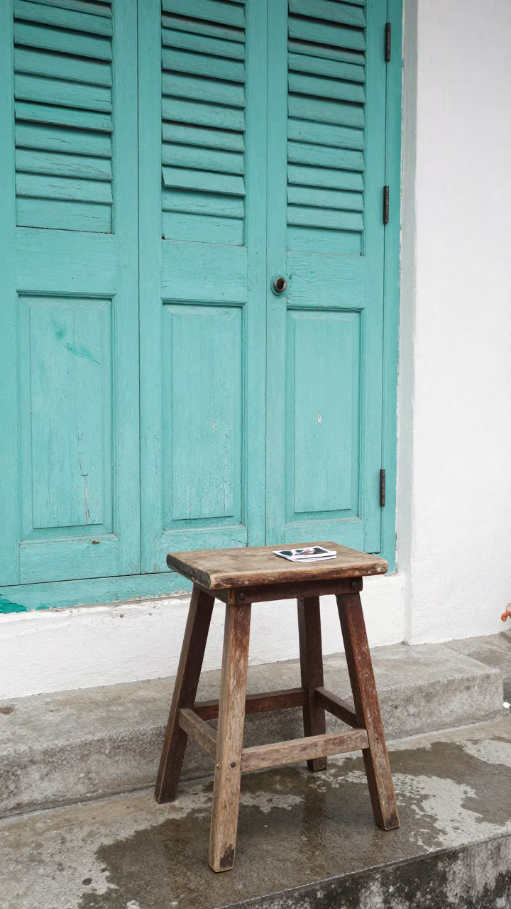 Weathered Wooden Stool in George Town in in George Town, Malaysia