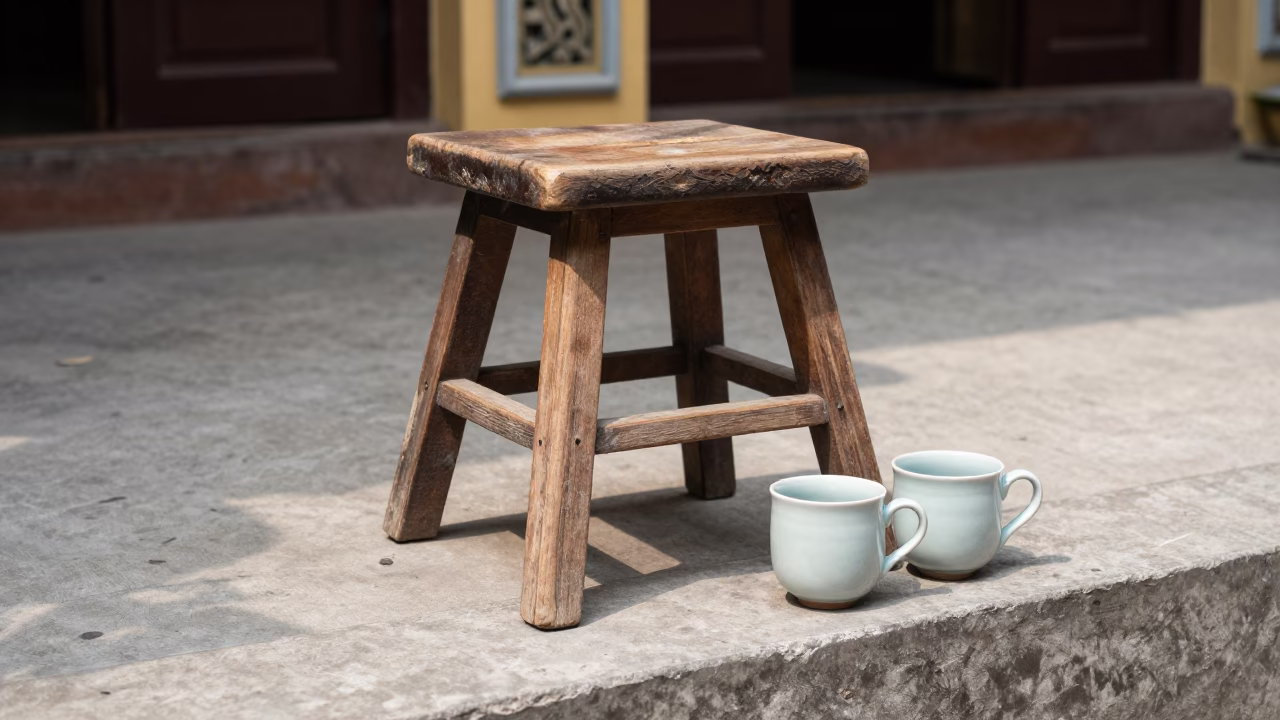 Weathered Wooden Stool in Hanoi in in Hanoi, Vietnam