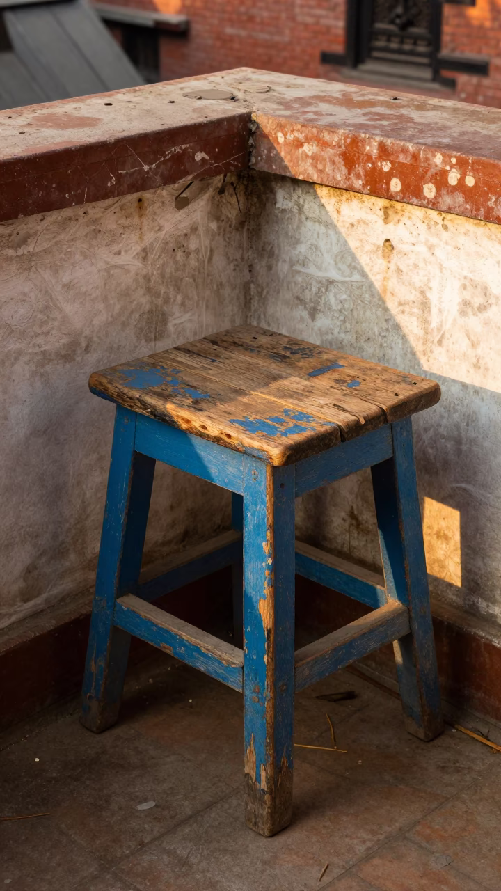Weathered Wooden Stool in Kathmandu in in Kathmandu, Nepal