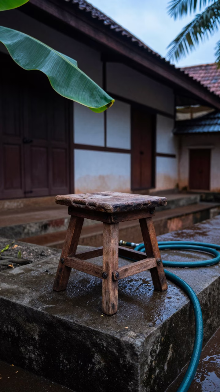 Weathered Wooden Stool in Kochi in in Kochi, India