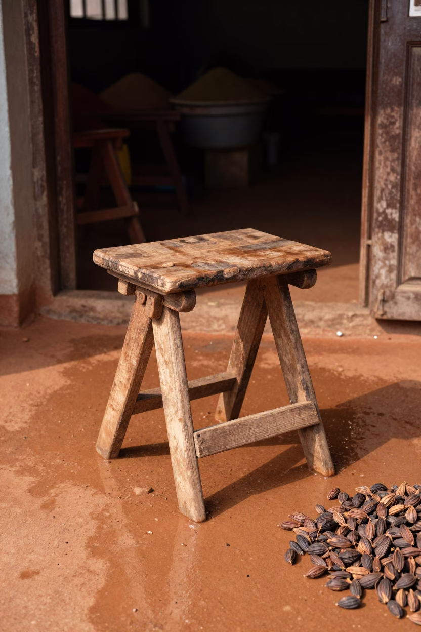 Weathered Wooden Stool in Kochi in in Kochi, India