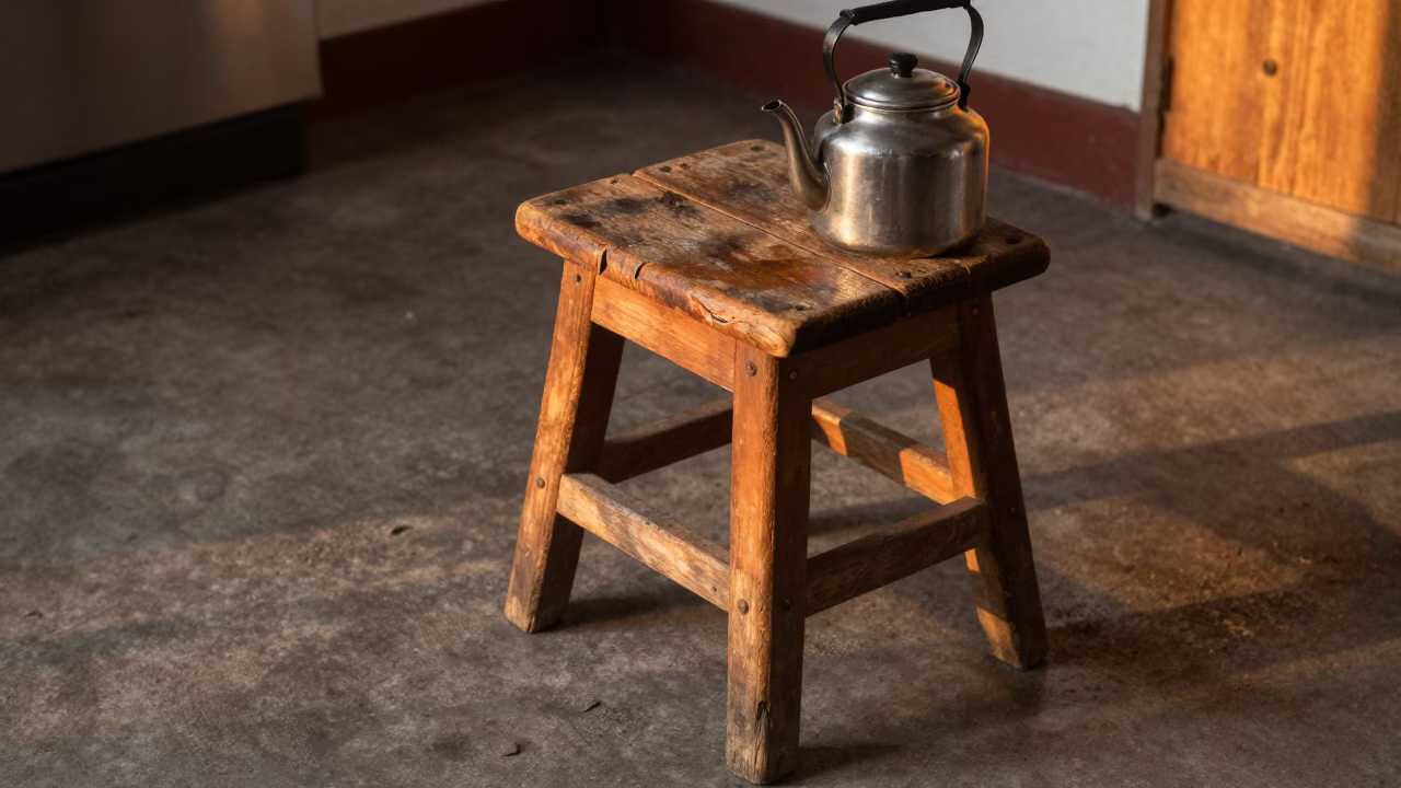 Weathered Wooden Stool in Lima in in Lima, Peru