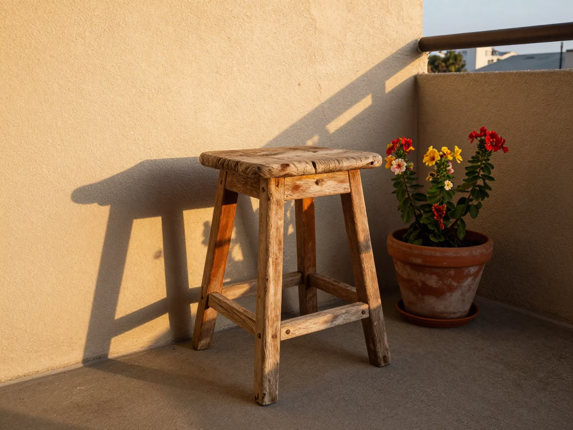 Weathered Wooden Stool in Los Angeles in in Los Angeles, United States