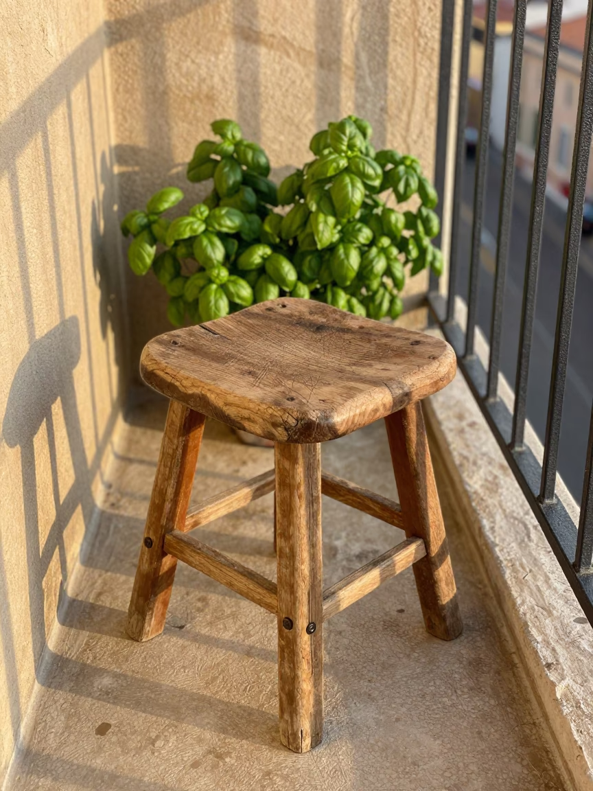 Weathered Wooden Stool in Marseille in in Marseille, France