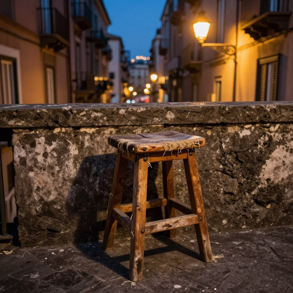 Weathered Wooden Stool in Naples in in Naples, Italy