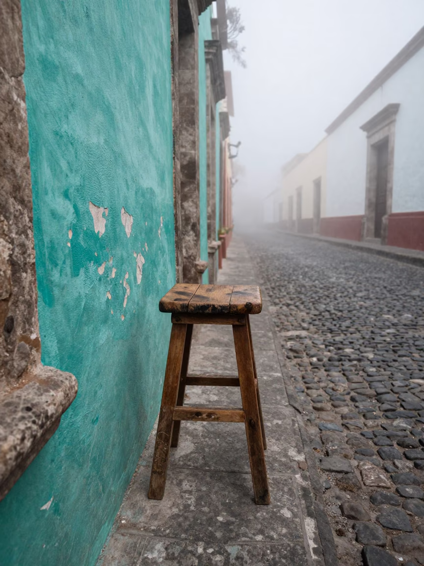 Weathered Wooden Stool in Oaxaca in in Oaxaca, Mexico