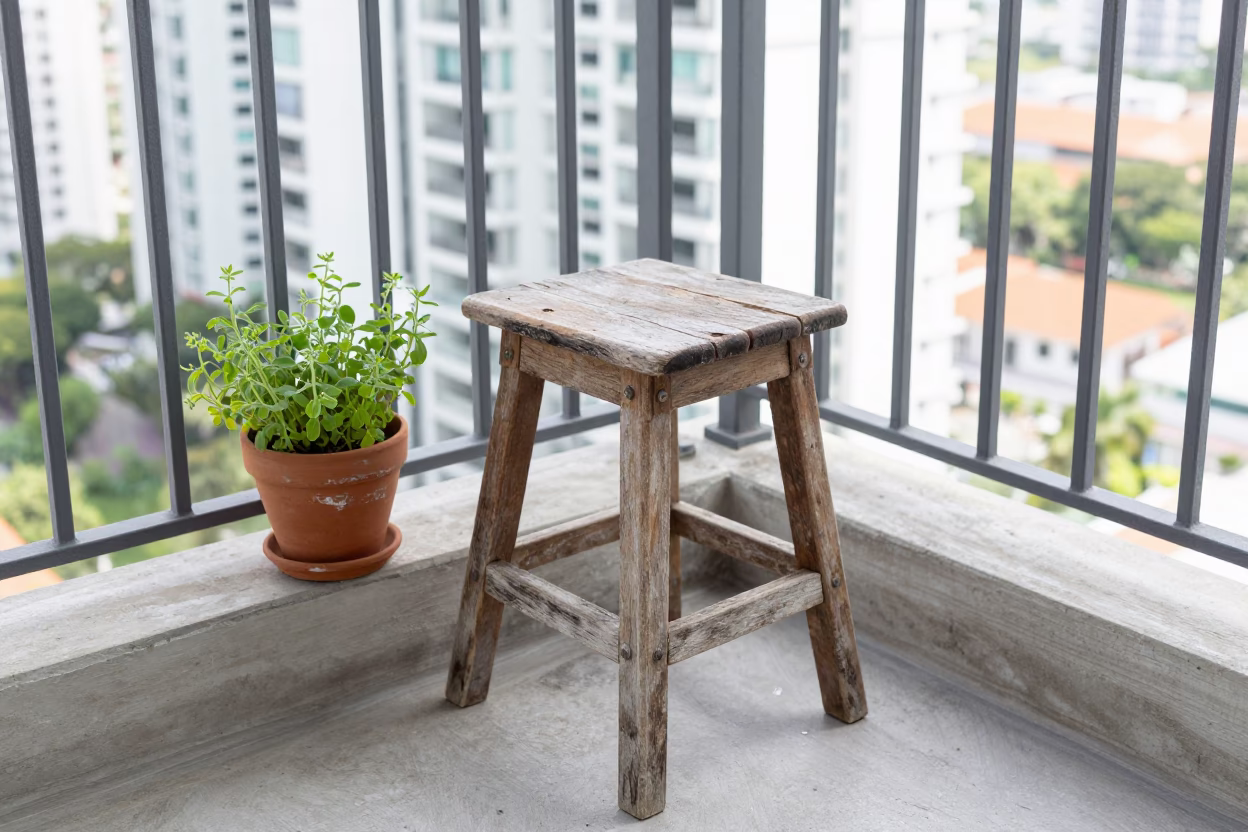 Weathered Wooden Stool in Singapore in in Singapore