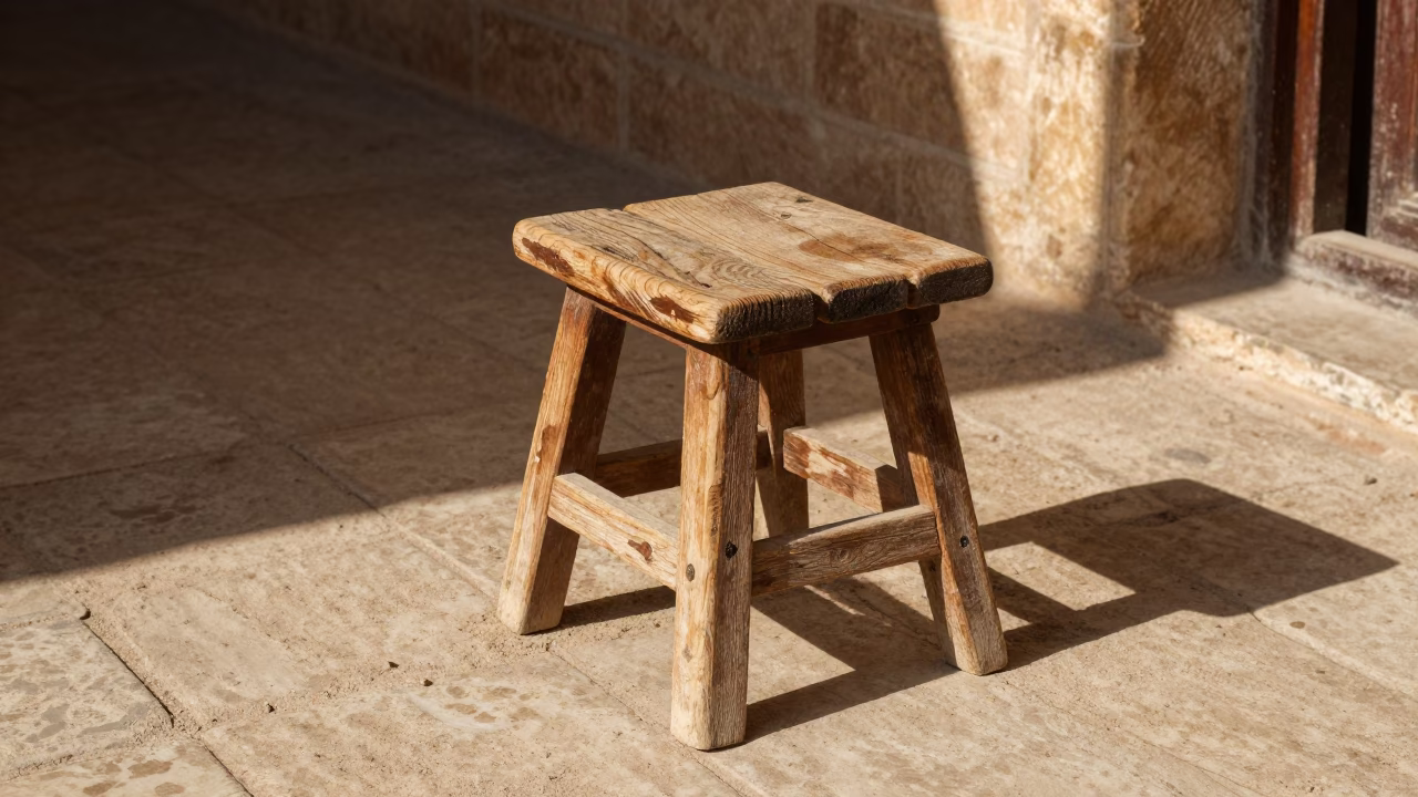 Weathered Wooden Stool in Tunis in in Tunis, Tunisia