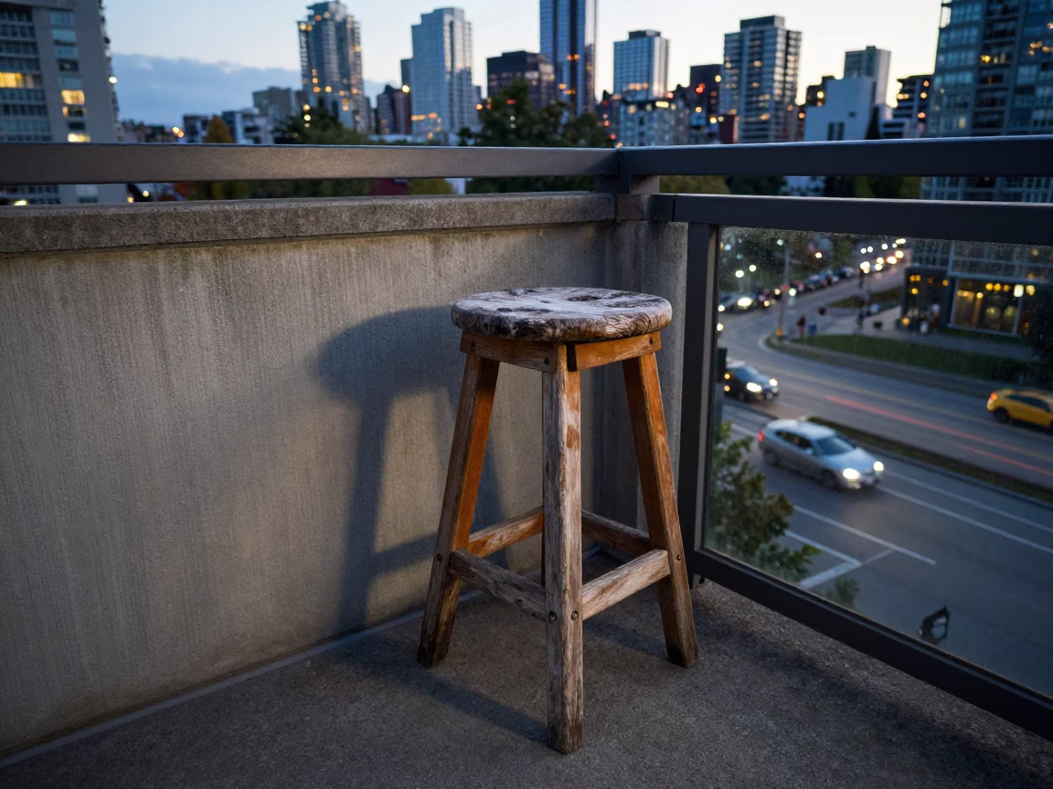 Weathered Wooden Stool in Vancouver in in Vancouver, Canada