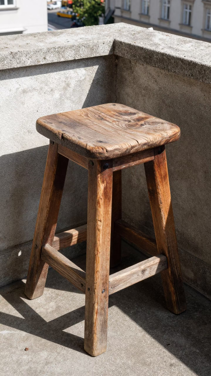 Weathered Wooden Stool in Vienna in in Vienna, Austria