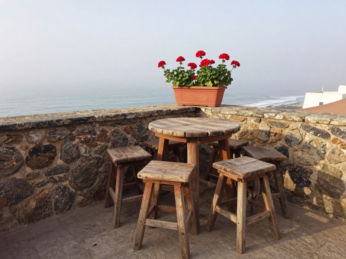Weathered Wooden Stools in Essaouira in in Essaouira, Morocco