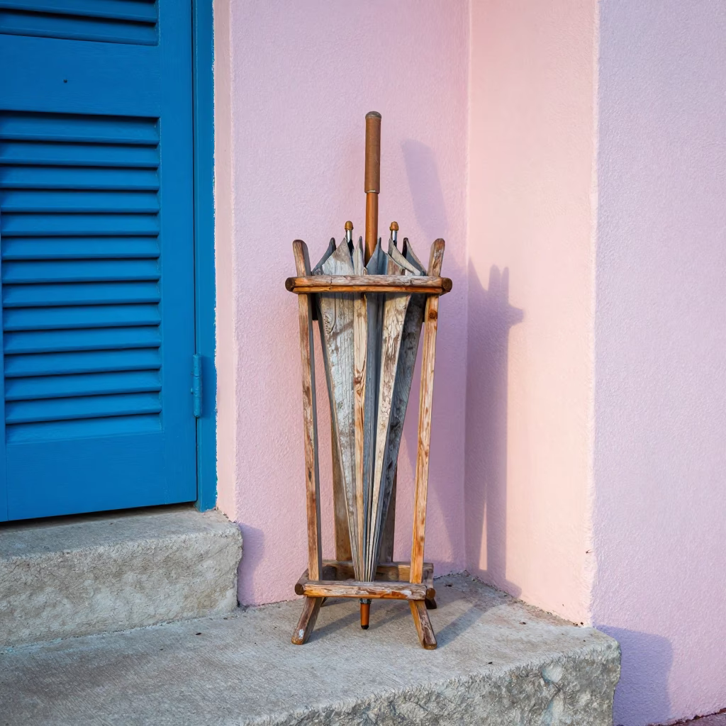 Weathered Wooden Umbrella Stand in Miami in in Miami, United States