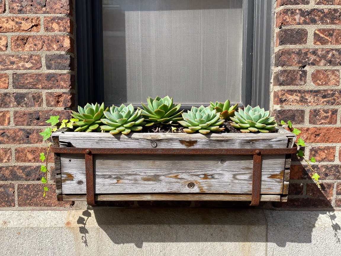 Weathered Wooden Window Box in New York in in New York, United States
