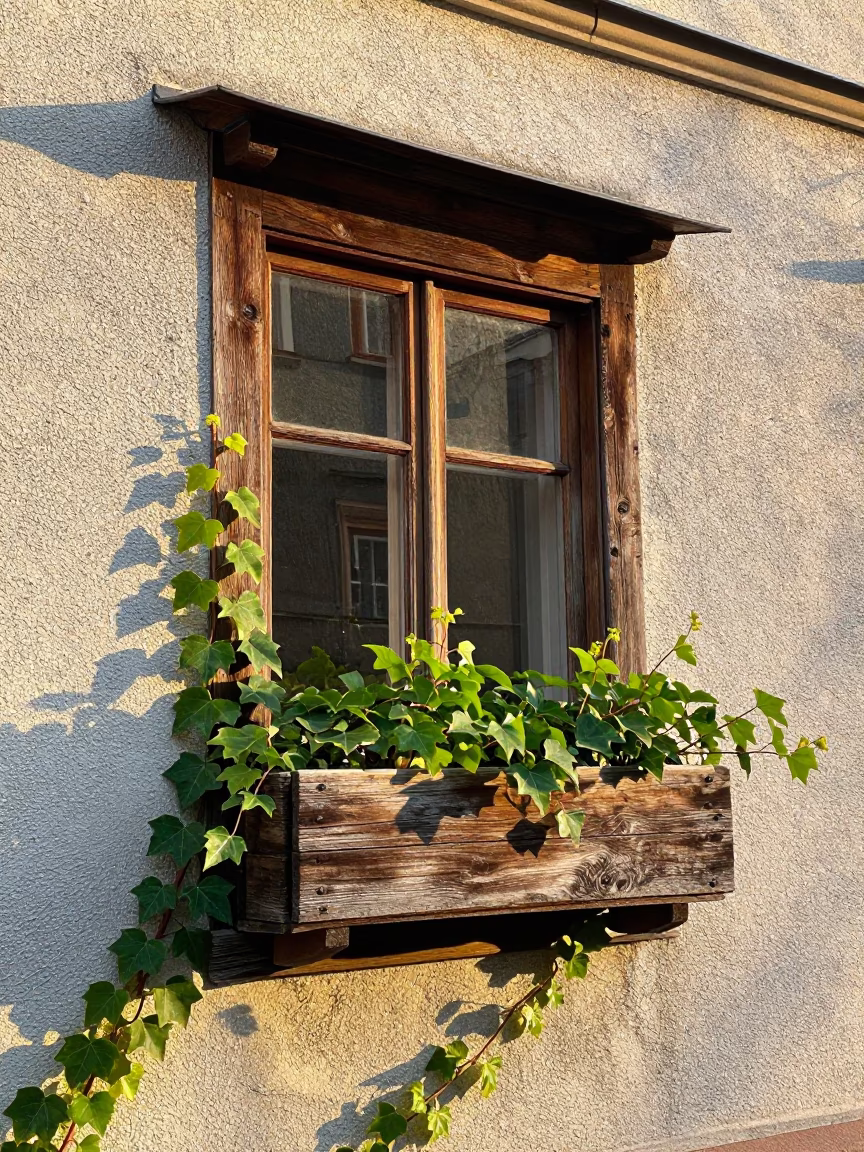Weathered Wooden Window Box in Vienna in in Vienna, Austria