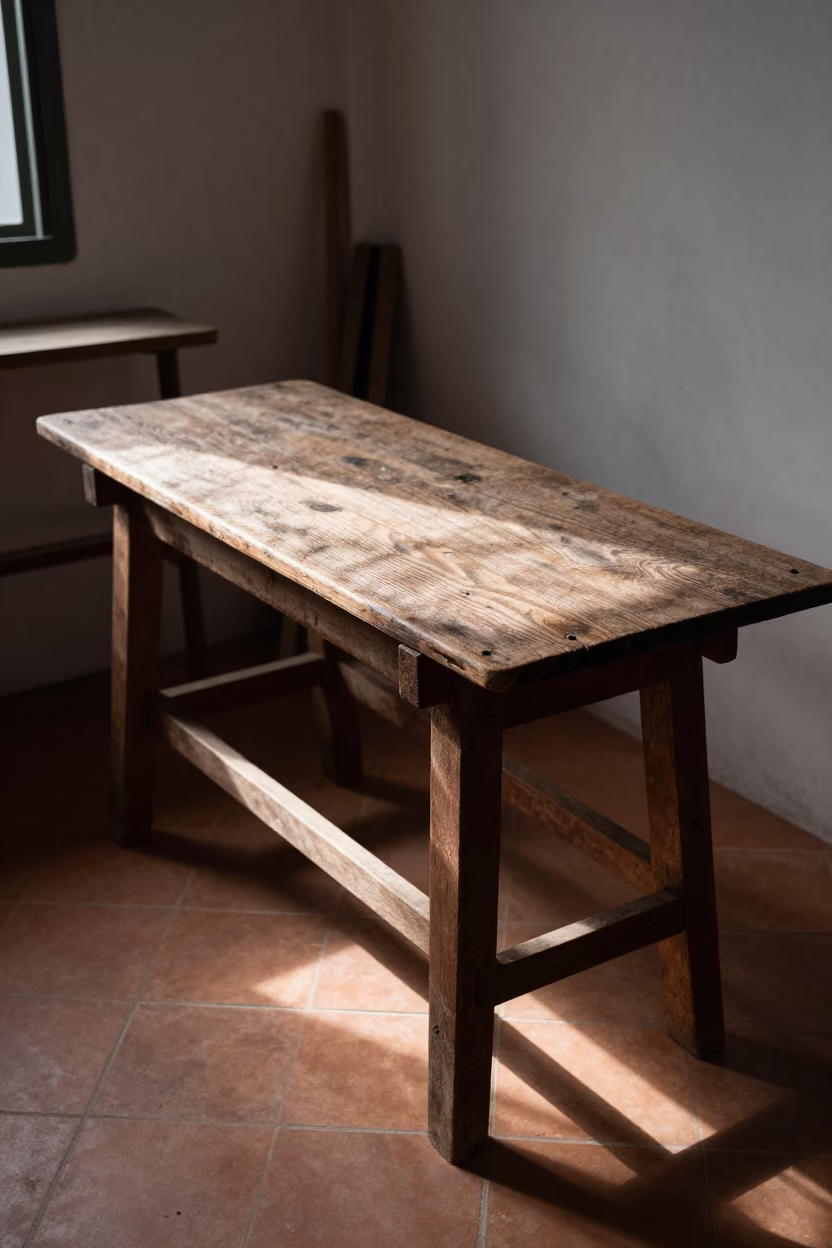 Weathered Wooden Workbench in George Town in in George Town, Malaysia