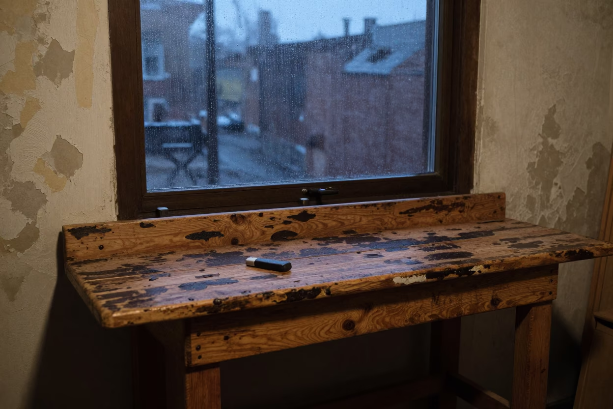Weathered Wooden Workbench in Montreal in in Montreal, Canada