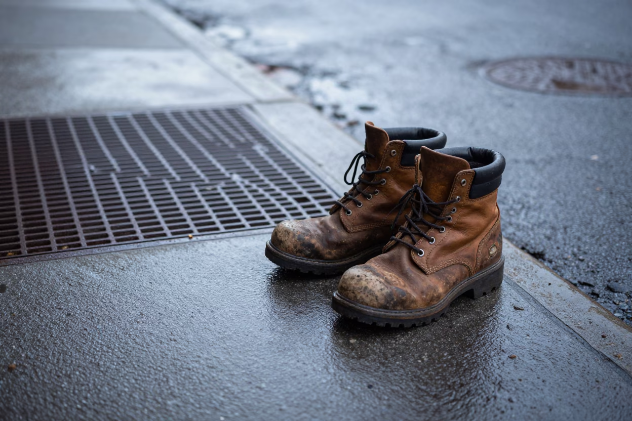 Weathered Work Boots in Boston in in Boston, United States