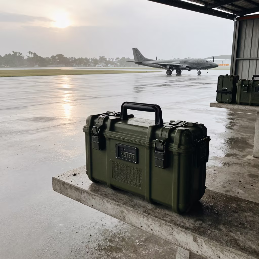 Weatherproof Radio Case on Aden Parade Ground in on a parade ground in Aden
