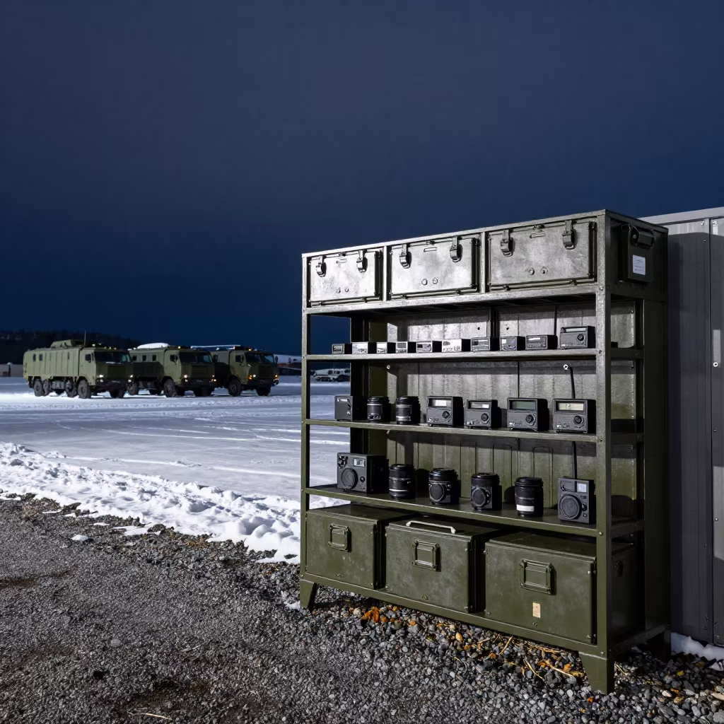 Weatherproof Radio Shelf Hangar Hokkaido Night in beside a convoy halt on open ground in Hokkaido