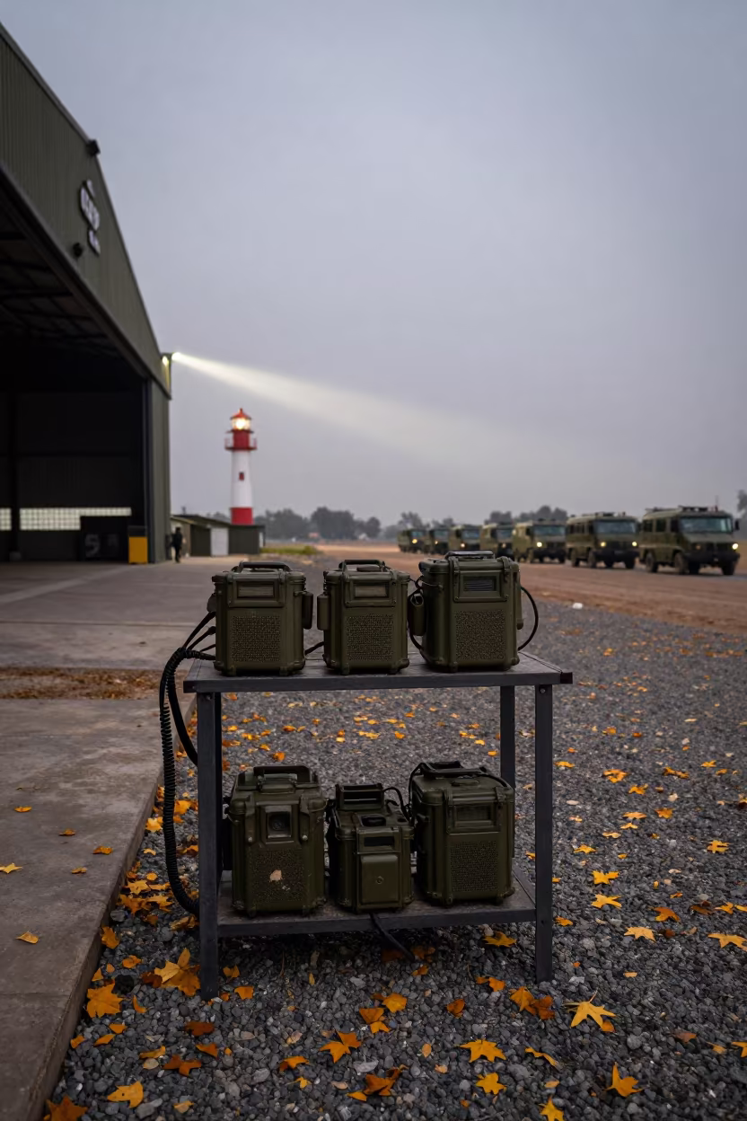 Weatherproof Radio Shelf at Muzaffarnagar Hangar Edge in beside a convoy halt on open ground near Muzaffarnagar
