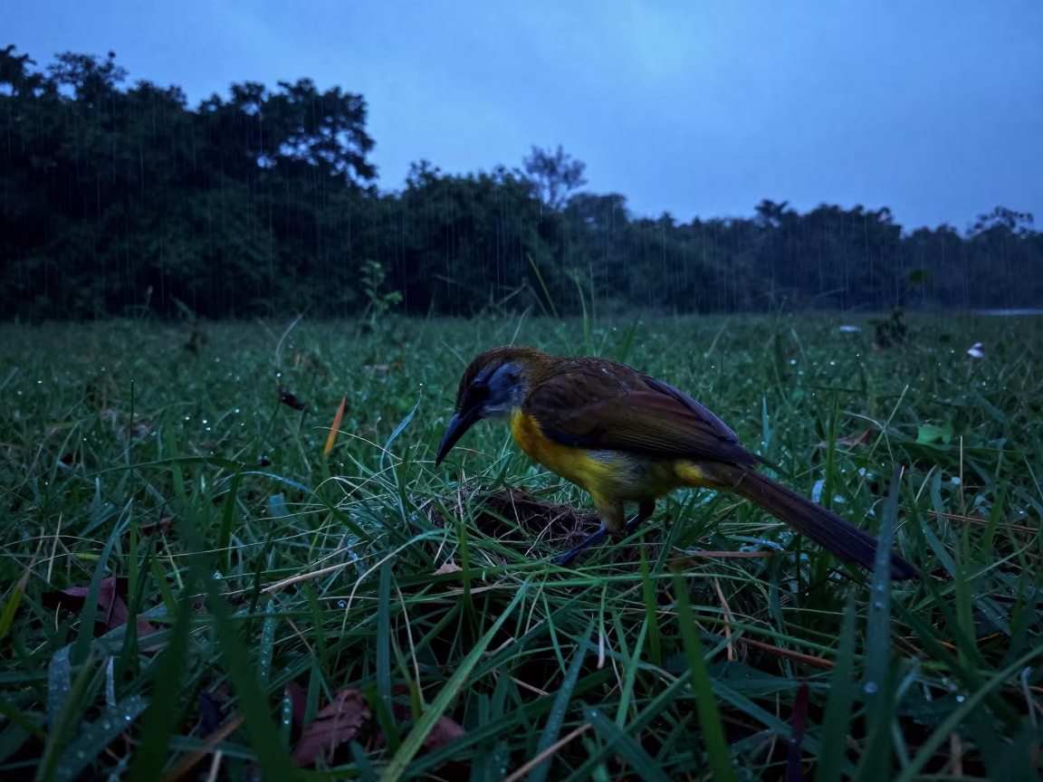 Weaver Bird Nesting in Twilight Drizzle in near Kanasín