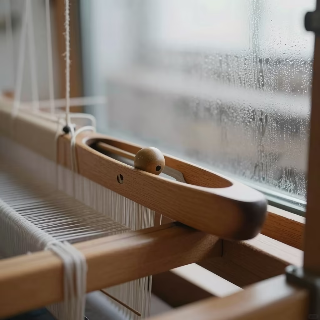 Weaver Shuttle and Bobbin on Prague Shelf in on a workshop shelf in Vysehrad, Prague