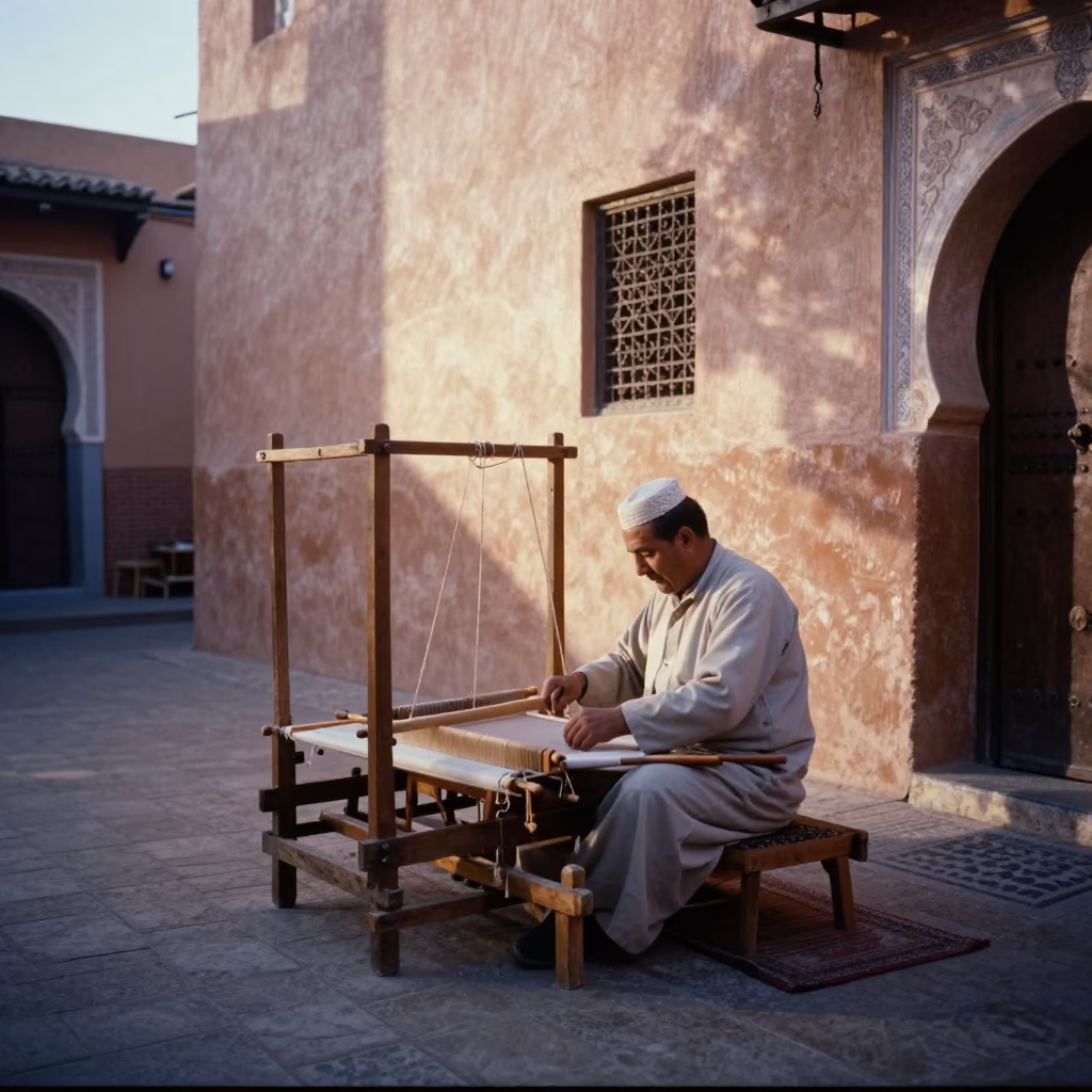 Weaver Working in Marrakech in in Marrakech, Morocco