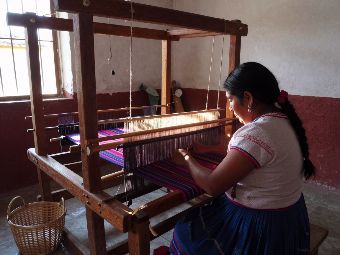 Weaver Working in Oaxaca in in Oaxaca, Mexico